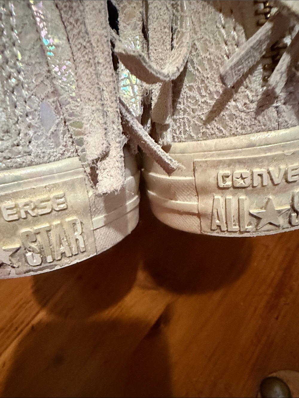 Converse Iridescent Fringe Off White Women's Leather High-Top Sneakers - Picture 7 of 9